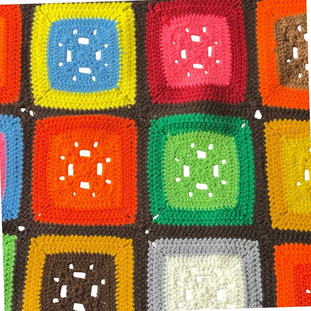 Handmade Crochet Granny Square Afghan Blanket 54x47 Multi-Color Retro Boho Throw